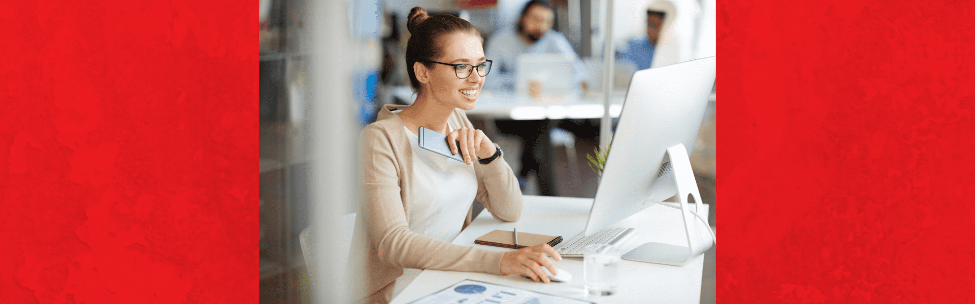 happy employee at desk 