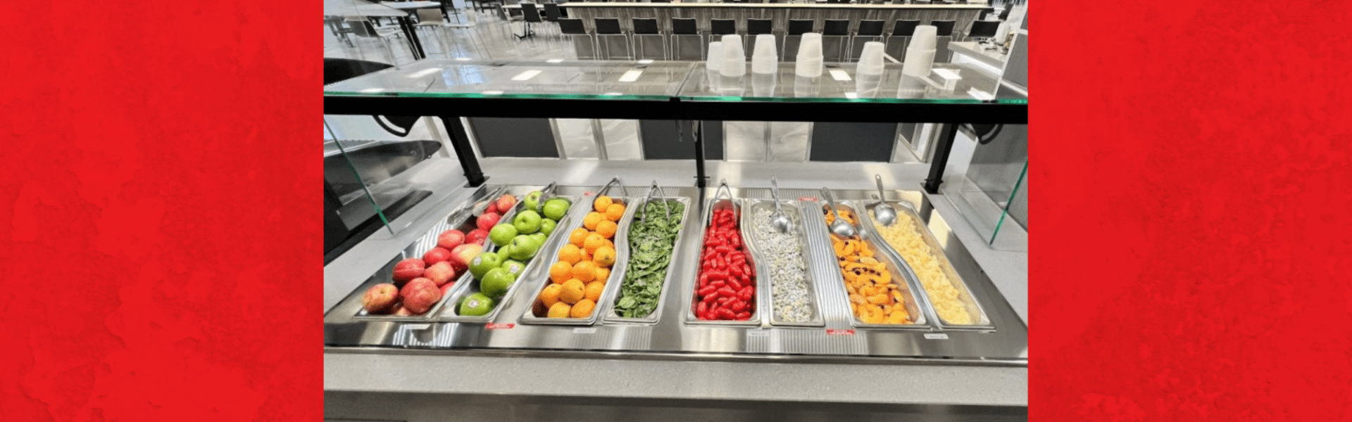 multiteria serving line with food